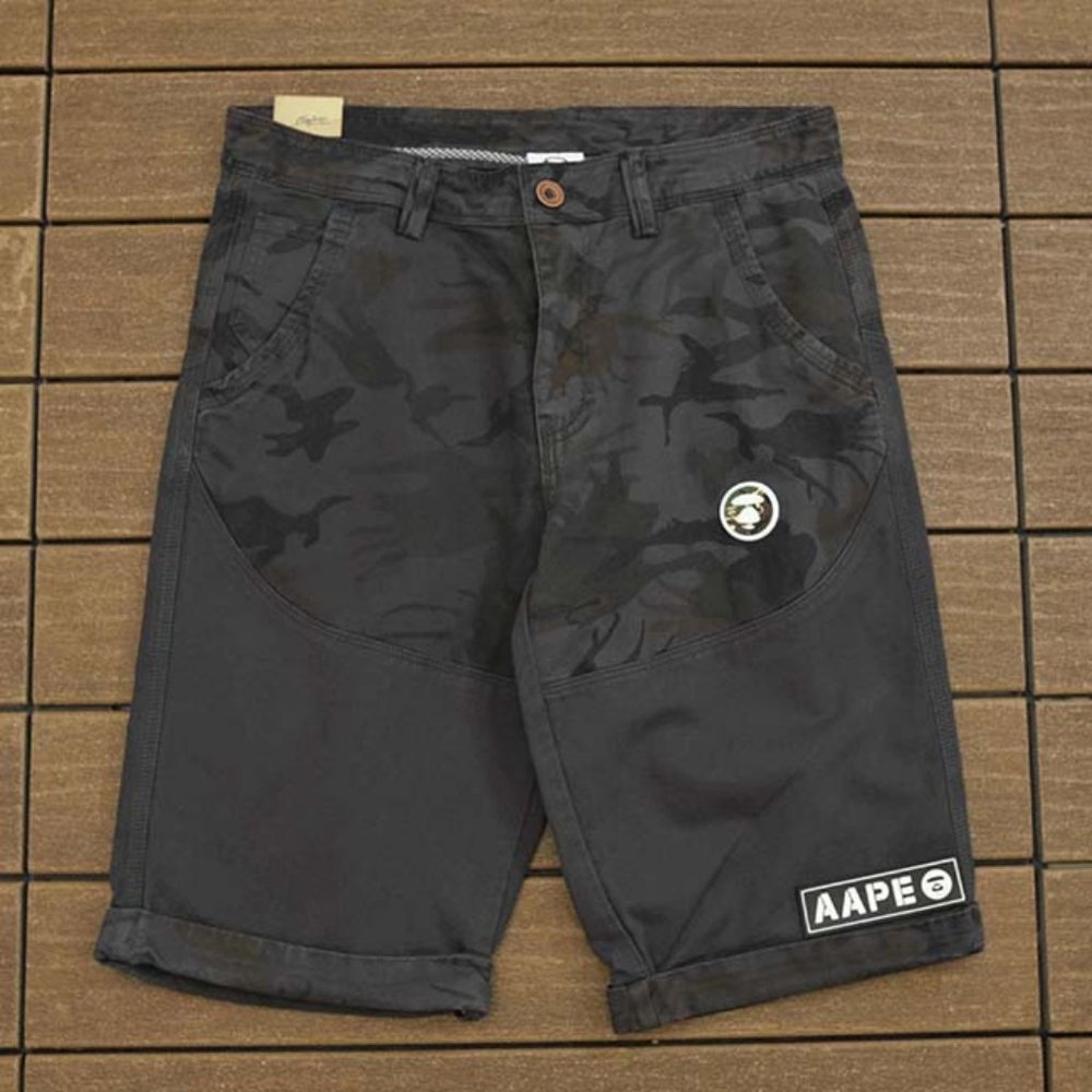 AAPE Camouflage Print Drawstring Black Shorts